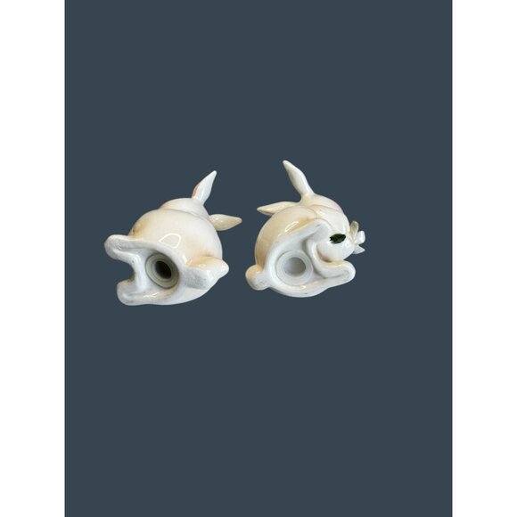 Vintage Easter Bunny Rabbit Salt Pepper Shakers Hand Painted Floral 2 1/2" - Picture 7 of 7